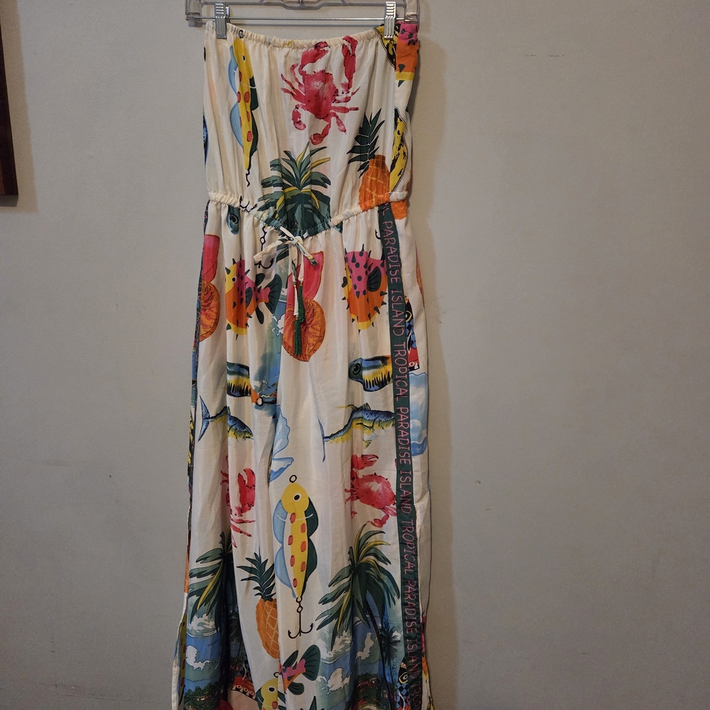 Tropical Print Strapless Jumpsuit